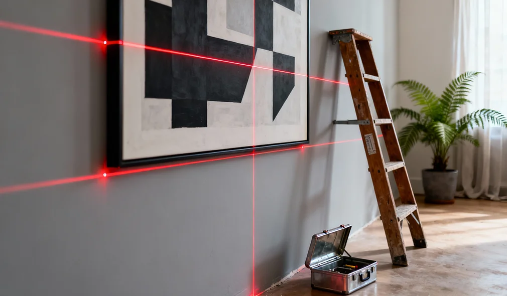 Laser level picture hanging