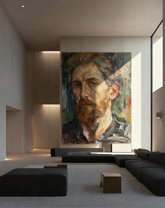 Beautifully hung artwork in a residential bedroom